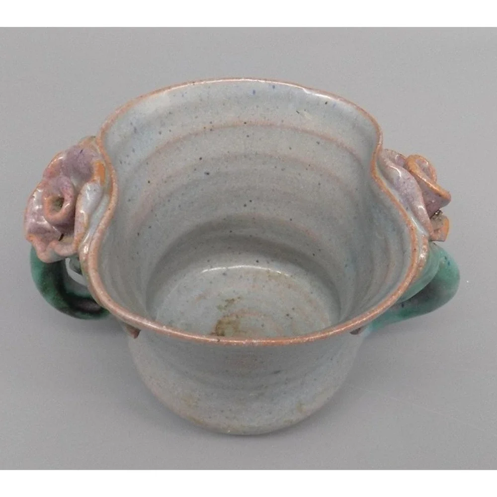 Mary Short Hand Made Double Handle Mini Vase Vintage 30's 40's Topeka KS Potter